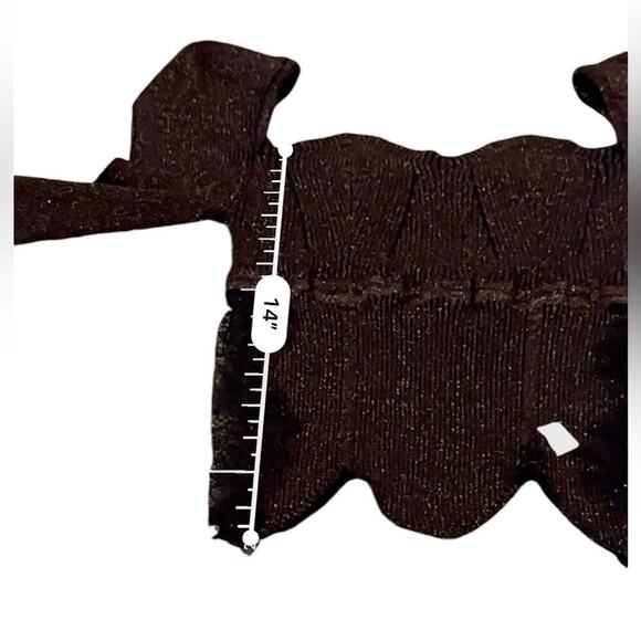 RTR Elliatt Cassie Lace-Trimmed Metallic Ribbed Knit 3/4 Sleeve Top Sz L‎ - Picture 10 of 10